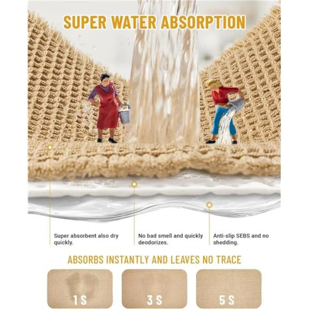 Large Waffle Bath Mat Set, Non Slip Bath Rug Set, Ultra Absorbent Bath Mats